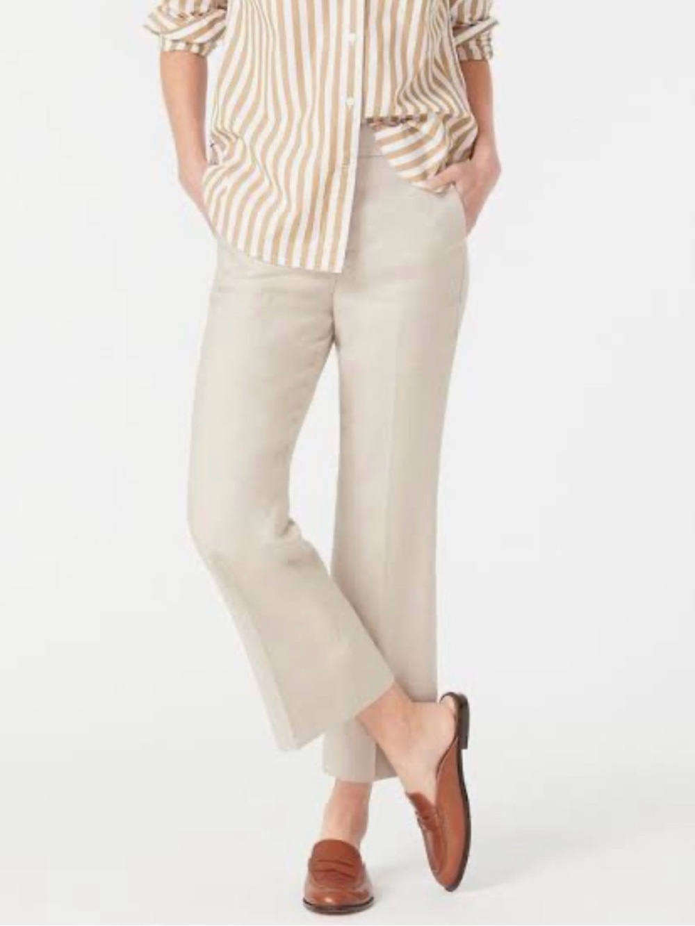 NWT J. CREW Hayden Kickout Crop Pant in Stretch Linen in Khaki